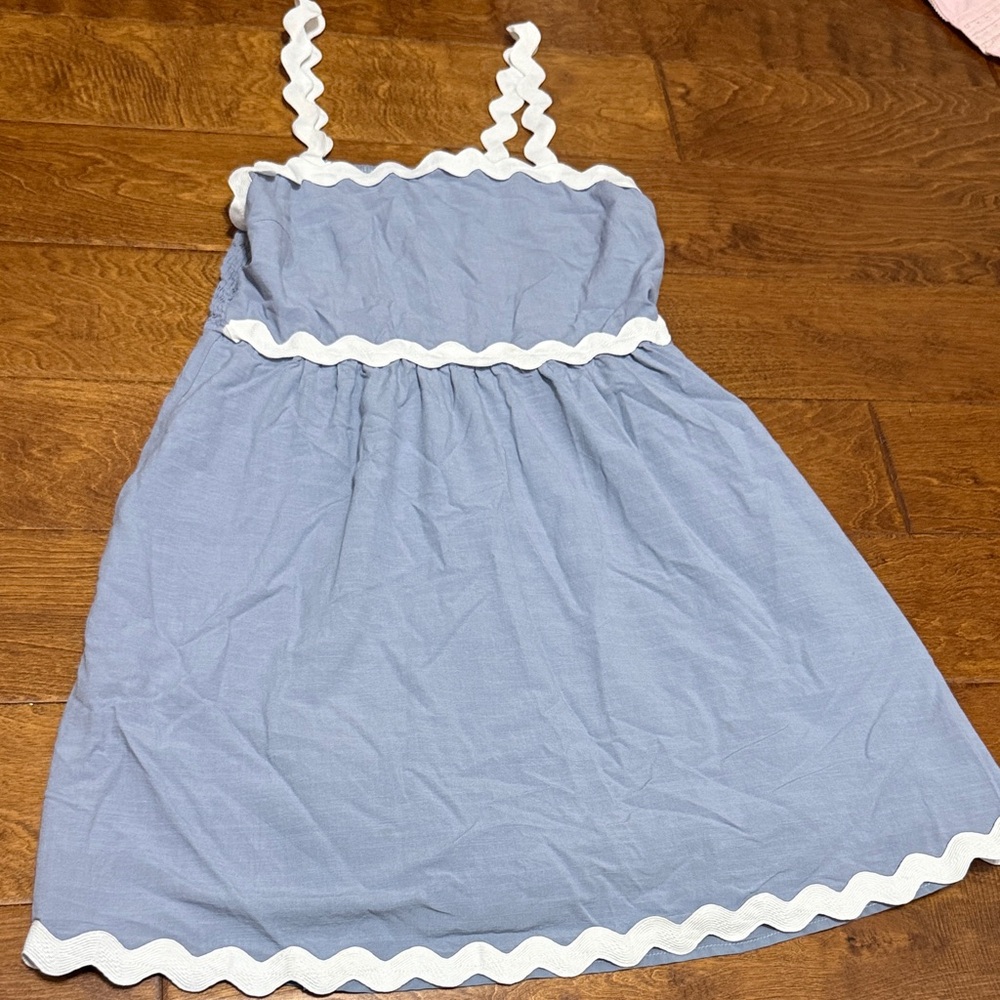 Like New Size Medium Merokeety Blue Dress with white scalloped details
